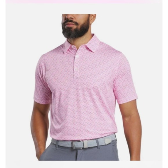 FootJoy Polo Shirt Mens Medium Pink Floral Logo Left Sleeve - Picture 2 of 8